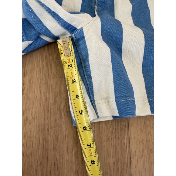 Anthropologie Maeve Parasol Stripe Dad Shorts Blue High Rise Pleated Denim 4 - Picture 4 of 8